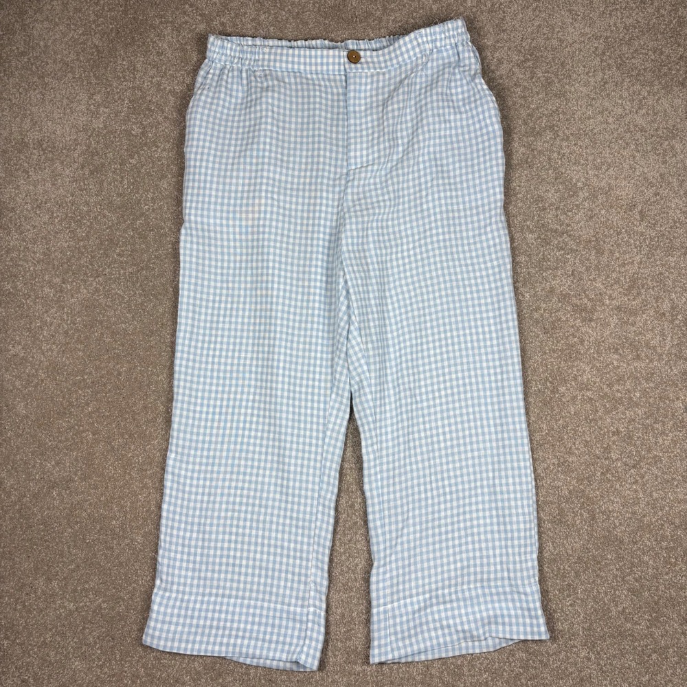 Halara Gingham Check Wide Leg Pants Blue White Elastic Waist Pockets Womens